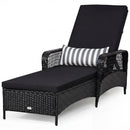 Patio Wicker Chaise Lounge Chair with Pillow and Adjustable Backrest with Cushion-Black