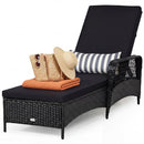Patio Wicker Chaise Lounge Chair with Pillow and Adjustable Backrest with Cushion-Black
