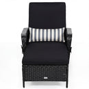 Patio Wicker Chaise Lounge Chair with Pillow and Adjustable Backrest with Cushion-Black