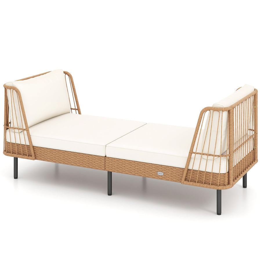 Patio Wicker Daybed Outdoor Boho Rattan Loveseat Sofa with Seat and Back Cushions-White