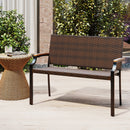 Patio Wicker Loveseat Chair with Acacia Wood Armrests and Metal Frame