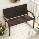 Patio Wicker Loveseat Chair with Acacia Wood Armrests and Metal Frame