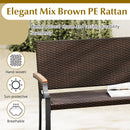 Patio Wicker Loveseat Chair with Acacia Wood Armrests and Metal Frame