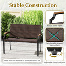 Patio Wicker Loveseat Chair with Acacia Wood Armrests and Metal Frame