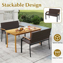 Patio Wicker Loveseat Chair with Acacia Wood Armrests and Metal Frame