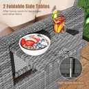 Patio Wicker Loveseat Sofa with Multipurpose Ottoman and Retractable Side Tray