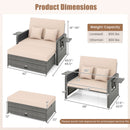 Patio Wicker Loveseat Sofa with Multipurpose Ottoman and Retractable Side Tray