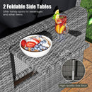 Patio Wicker Loveseat Sofa with Multipurpose Ottoman and Retractable Side Tray