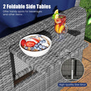 Patio Wicker Loveseat Sofa with Multipurpose Ottoman and Retractable Side Tray