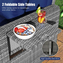 Patio Wicker Loveseat Sofa with Multipurpose Ottoman and Retractable Side Tray