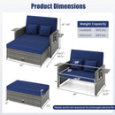 Patio Wicker Loveseat Sofa with Multipurpose Ottoman and Retractable Side Tray