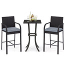 3-Piece Patio Wicker Rattan Bar Height Chairs and Square Table Set-Black