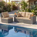 Patio Wicker Sectional Furniture Set with 1 Armless and 2 Corner Sofas for Garden