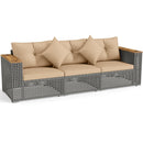 Patio Wicker Sectional Furniture Set with 1 Armless and 2 Corner Sofas for Garden