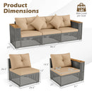 Patio Wicker Sectional Furniture Set with 1 Armless and 2 Corner Sofas for Garden