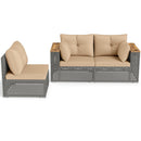 Patio Wicker Sectional Furniture Set with 1 Armless and 2 Corner Sofas for Garden