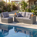 Patio Wicker Sectional Furniture Set with 1 Armless and 2 Corner Sofas for Garden