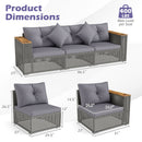 Patio Wicker Sectional Furniture Set with 1 Armless and 2 Corner Sofas for Garden