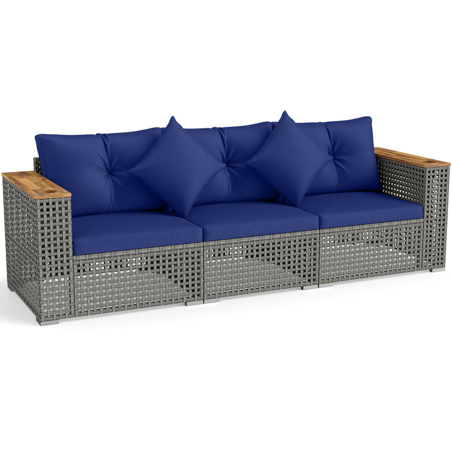 Patio Wicker Sectional Furniture Set with 1 Armless and 2 Corner Sofas for Garden