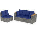 Patio Wicker Sectional Furniture Set with 1 Armless and 2 Corner Sofas for Garden