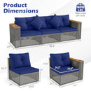 Patio Wicker Sectional Furniture Set with 1 Armless and 2 Corner Sofas for Garden