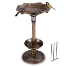 Pedestal Birdbath and Feeder with Solar Light - Lotus Leaf