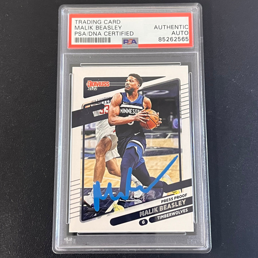 2021-22 NBA Hoops #58 Malik Beasley Signed Card AUTO PSA/DNA Slabbed
