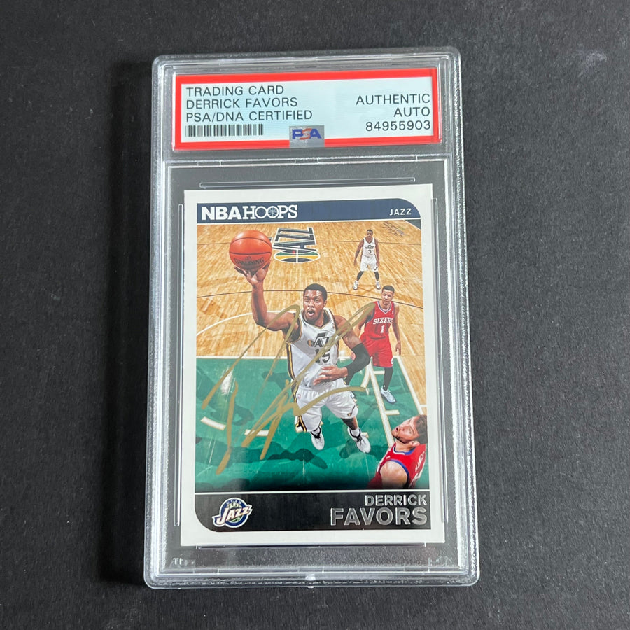 2014-15 Panini Hoops #70 Derrick Favors Signed Card AUTO PSA Slabbed Jazz
