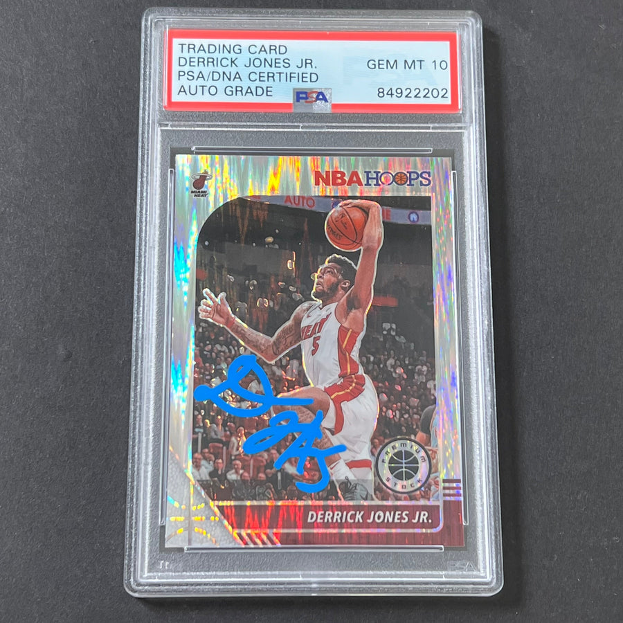 2019-20 NBA Hoops Premium #101 Derrick Jones Jr. Signed Card AUTO 10 PSA Slabbed Heat