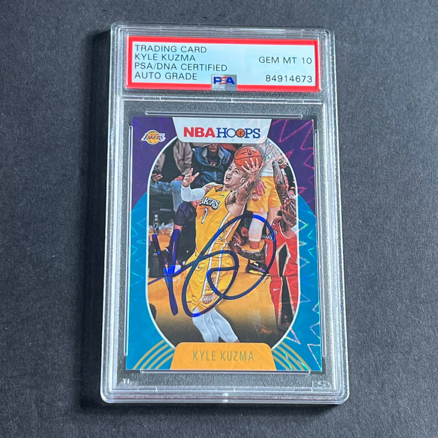 2020-21 NBA Hoops #23 Kyle Kuzma Signed Card Auto 10 PSA Slabbed Lakers