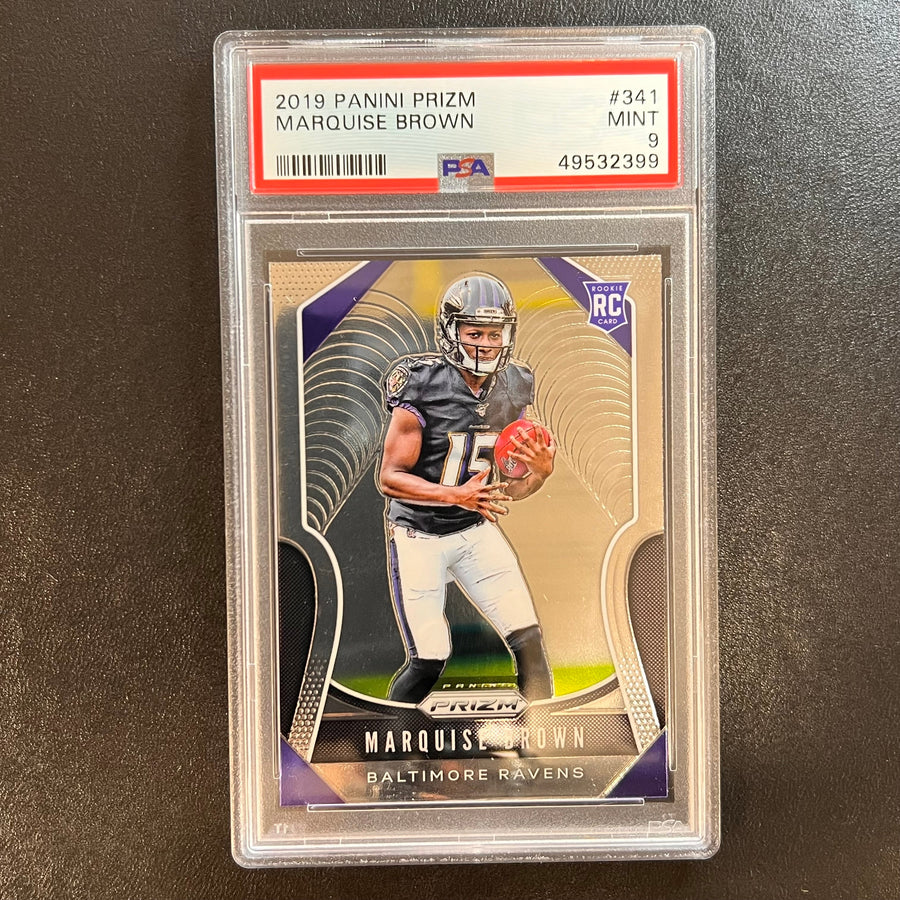 2019 Panini Prizm #341 Marquise Brown Card PSA MINT 9 Slabbed Ravens RC