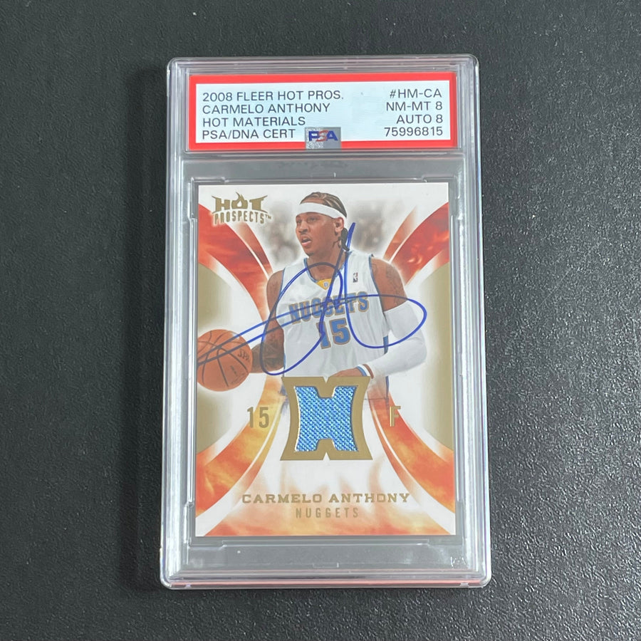 2008 Fleer Hot Prospects #HM-CA Carmelo Anthony Signed Card PSA 8 Slabbed Nuggets