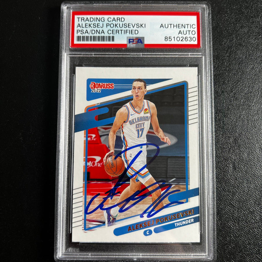 2021-22 Panini Donruss #42 Aleksej Pokusevski Signed Card AUTO PSA Slabbed RC Thunder