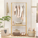 Pine Wood Clothes Rack with 2-Tier Open Storage Shelf for Hanging Clothes-Gray
