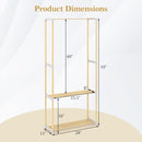 Pine Wood Clothes Rack with 2-Tier Open Storage Shelf for Hanging Clothes-Gray