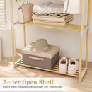 Pine Wood Clothes Rack with 2-Tier Open Storage Shelf for Hanging Clothes-Gray