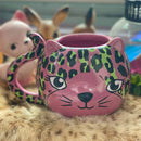 Pink Leopard Cat Mug | Cute Ceramic Coffee Tea Cup | Gift for Her