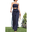 Pinstripe Smocked Top and Pants Set Ensemble in Navy [Sizes M-L]