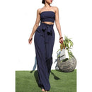 Pinstripe Smocked Top and Pants Set Ensemble in Navy [Sizes M-L]