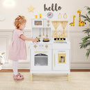 Play Kitchen for Kids Wooden Chef Pretend Playset with 3 Adjustable Heights Microwave
