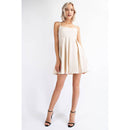 Pleated Cotton Twill Empire Waist Mini Dress in Cream | Babydoll Cocktail Dress [Sizes SM-L]