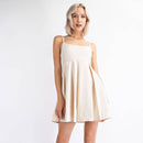 Pleated Cotton Twill Empire Waist Mini Dress in Cream | Babydoll Cocktail Dress [Sizes SM-L]