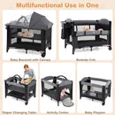 Foldable Baby Bassinet with 4 Adjustable Heights Changing Table and Mattress