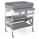 Portable Baby Changing Table with Wheels and Large Storage Rack-Gray