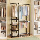 Portable Closet with Pants Hangers and 2 Hanging Rods and 4 Storage Shelves
