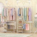 Portable Closet with Pants Hangers and 2 Hanging Rods and 4 Storage Shelves