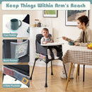 Portable High Chair for Travel Foldable with Adjustable Tray and Mesh Pockets-Gray