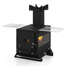 Portable Wood Burning Stove Mini Heater Burner with Pot Rack Oven Pan-Black