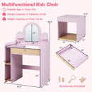 Kids Vanity Table Set with LED Mirror and Stool - Pink