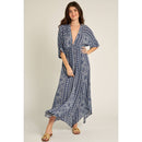 Printed Stripe Kimono Sleeve Maxi Dress [Available in Small and Large Only]